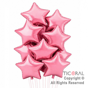 SET DE GLOBOS METALIZADOS ESTRELLA ROSA x 10 UNIDADES